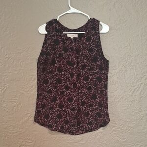 LOFT Red Sleeveless Blouse with Floral Print